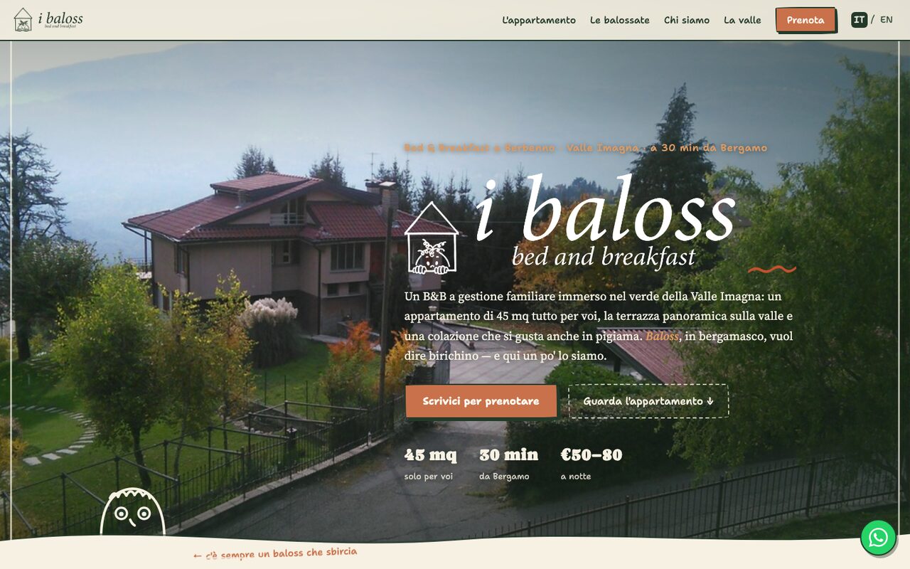 Home page del sito web di B&B I Baloss