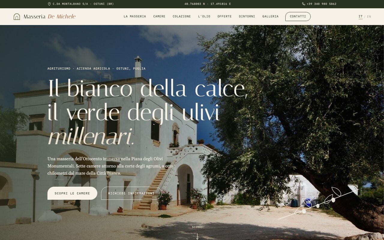 Home page del sito web di Masseria De Michele